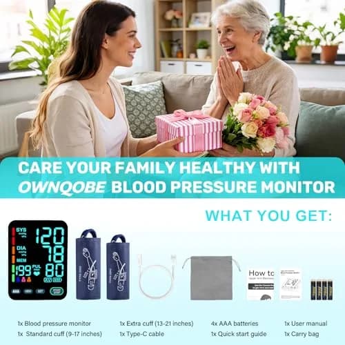 OWNQOBE Upper Arm Blood Pressure Monitor with 2 Cuffs & Large Color LED Display | Accurate Home Use thumbnail 7