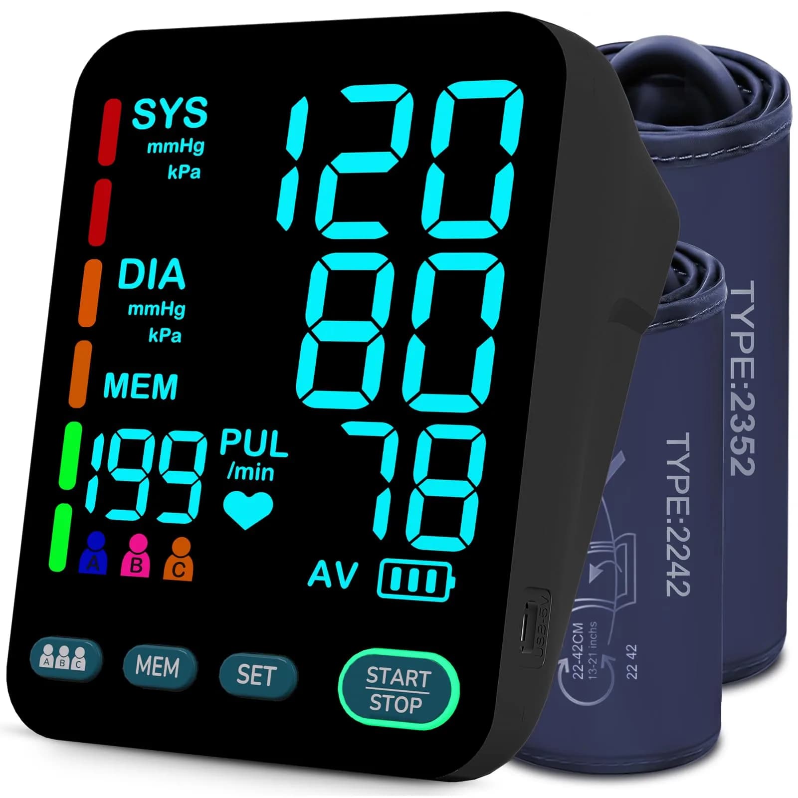 OWNQOBE Upper Arm Blood Pressure Monitor with 2 Cuffs & Large Color LED Display | Accurate Home Use — Black