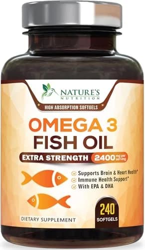 Nature's Nutrition Omega 3 Fish Oil 2400mg | Triple Strength Daily Supplement with EPA & DHA, Wild Caught, Lemon Flavor, 240 Softgels thumbnail 1