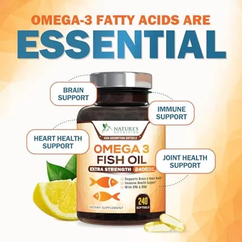 Nature's Nutrition Omega 3 Fish Oil 2400mg | Triple Strength Daily Supplement with EPA & DHA, Wild Caught, Lemon Flavor, 240 Softgels thumbnail 5