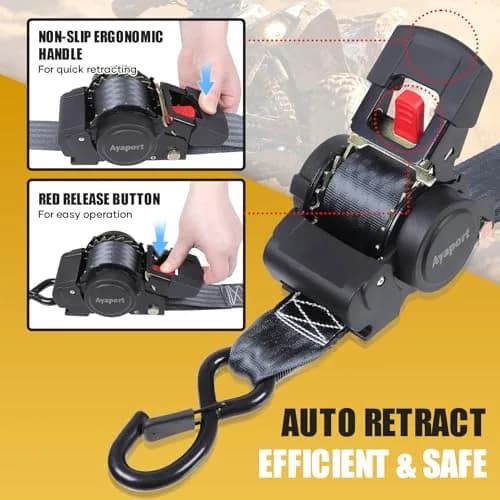 Ayaport Retractable Ratchet Straps 2in X 12.5ft (4-Pack) | Heavy Duty Tie Downs with Soft Loops thumbnail 2