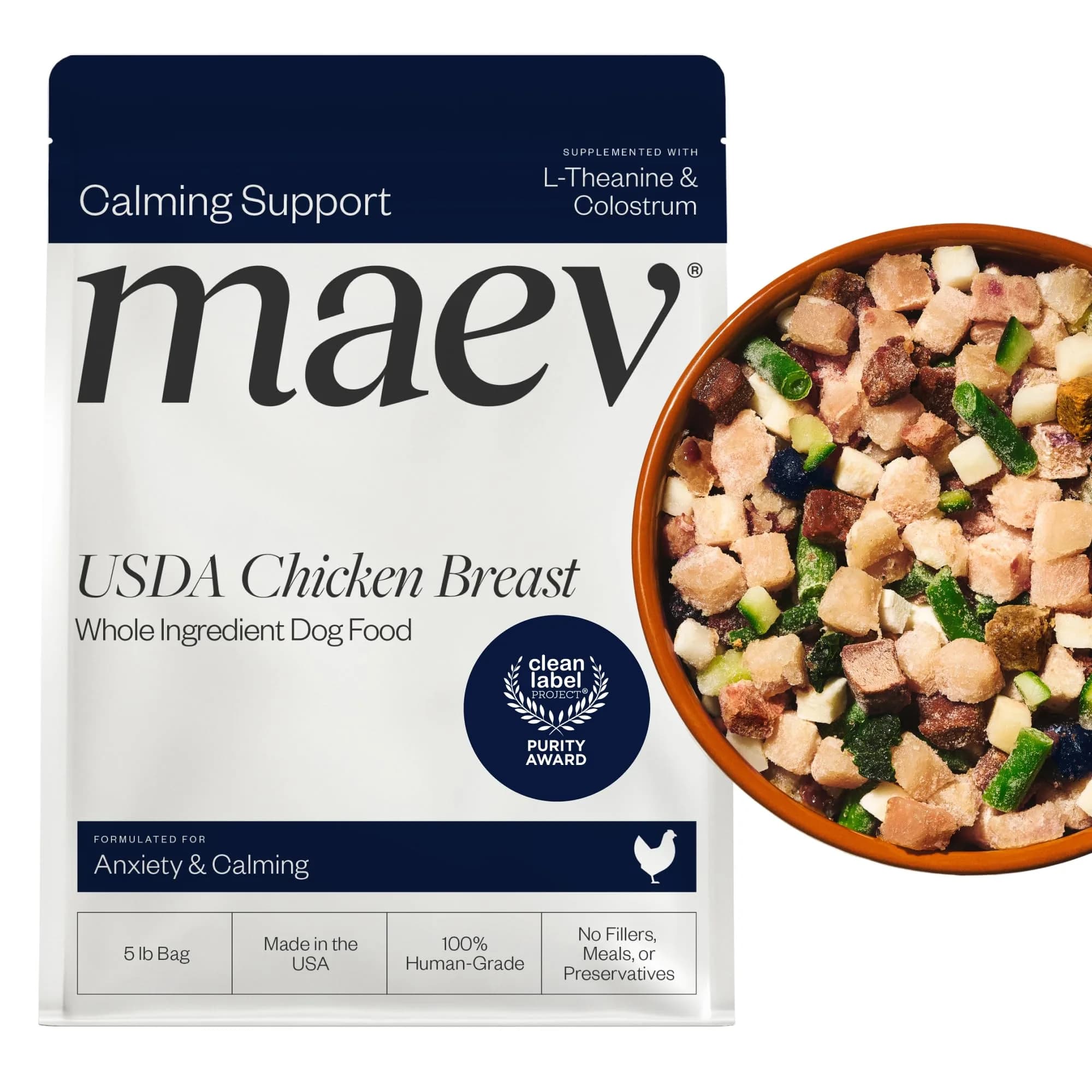 Maev Human-Grade Frozen Beef Dog Food 15 lb | Calming & Anxiety Support with Real Beef — Chicken / 5 Pound