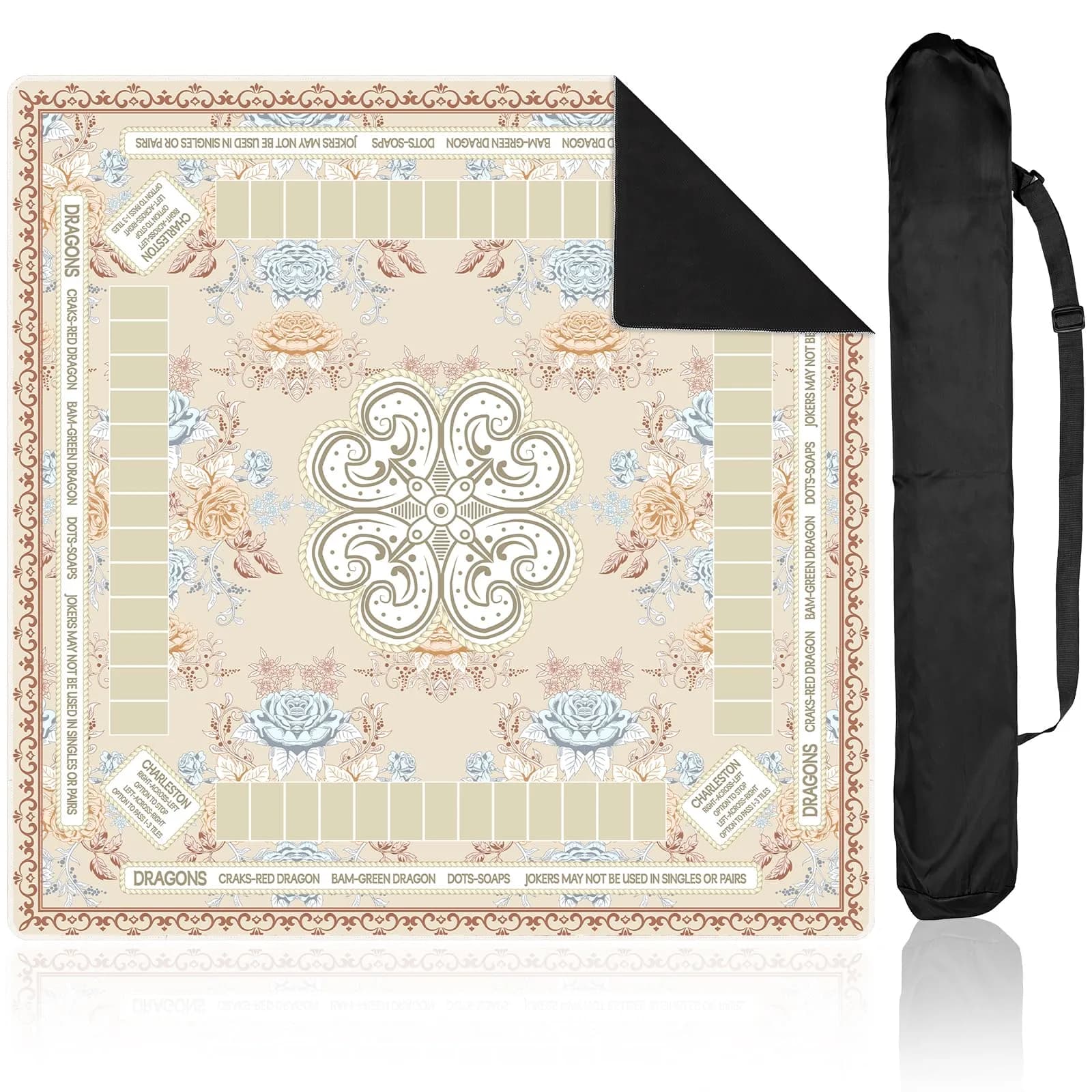 party greeting Chinoiserie Mahjong Mat 31.5 x 31.5 in | Noise-Reducing, Anti Slip, Elegant Beige