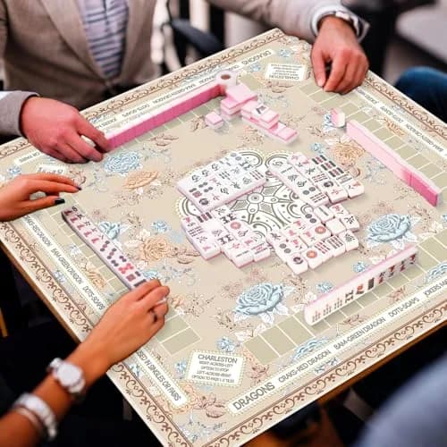 party greeting Chinoiserie Mahjong Mat 31.5 x 31.5 in | Noise-Reducing, Anti Slip, Elegant Beige thumbnail 5