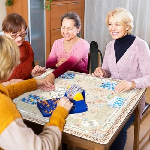 party greeting Chinoiserie Mahjong Mat 31.5 x 31.5 in | Noise-Reducing, Anti Slip, Elegant Beige thumbnail 7