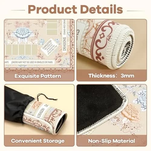 party greeting Chinoiserie Mahjong Mat 31.5 x 31.5 in | Noise-Reducing, Anti Slip, Elegant Beige thumbnail 3