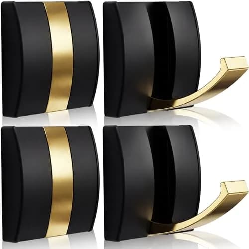 Queekay Storage Hook 4 Pcs Black Gold | Heavy Duty Aluminum Wall Hanging for Bathroom & Closet thumbnail 1