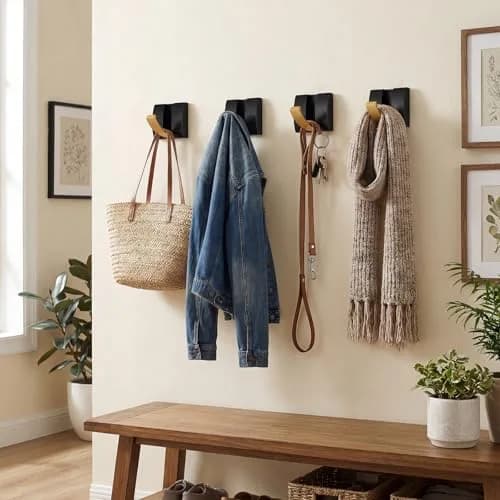 Queekay Storage Hook 4 Pcs Black Gold | Heavy Duty Aluminum Wall Hanging for Bathroom & Closet thumbnail 3