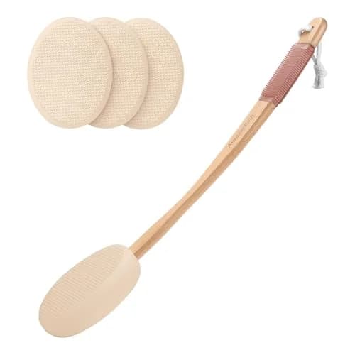 AmazerBath Lotion Applicator with 4 Replacement Pads & 17" Curved Handle | for Back & Feet thumbnail 1