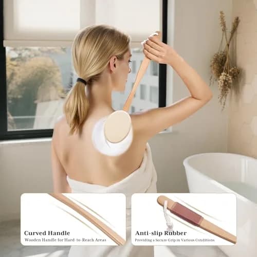 AmazerBath Lotion Applicator with 4 Replacement Pads & 17" Curved Handle | for Back & Feet thumbnail 5