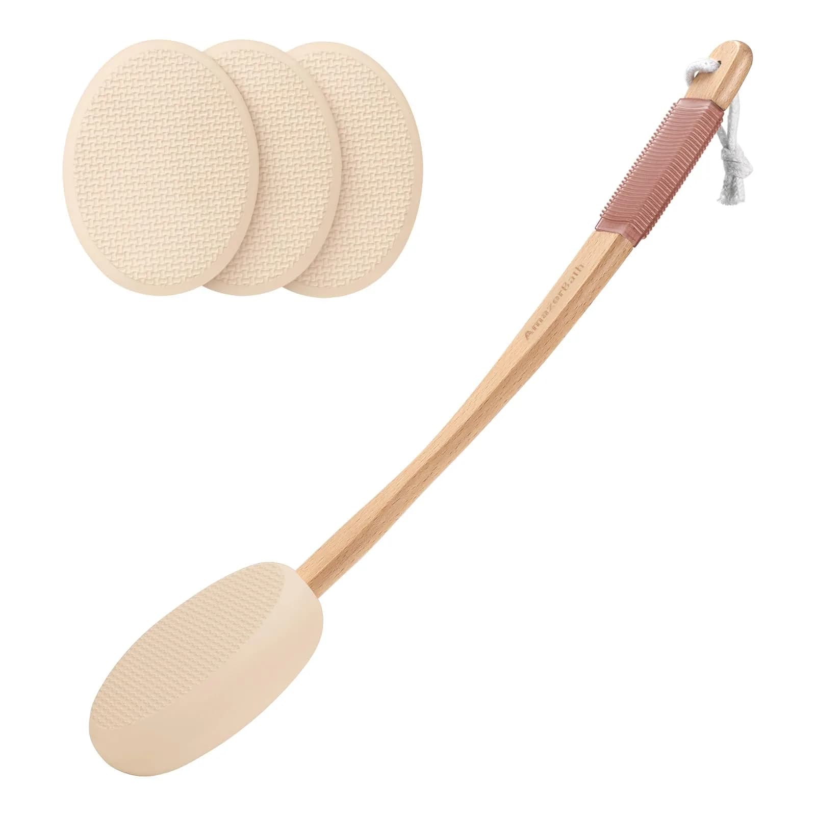 AmazerBath Lotion Applicator with 4 Replacement Pads & 17" Curved Handle | for Back & Feet