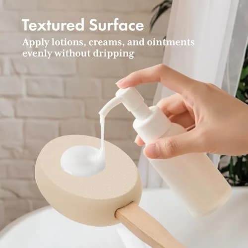 AmazerBath Lotion Applicator with 4 Replacement Pads & 17" Curved Handle | for Back & Feet thumbnail 3