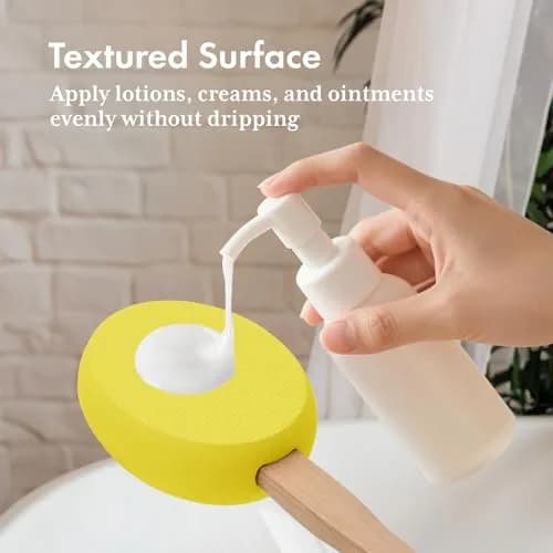 AmazerBath Lotion Applicator Lemon Yellow with 4 Replacement Pads | Curved 17" Handle for Back, Feet, Sunscreen, Medicine thumbnail 3