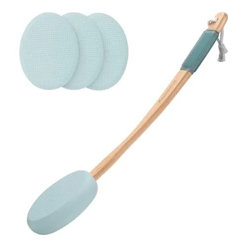 AmazerBath Lotion Applicator with 4 Replacement Pads & 17" Curved Handle | for Back, Feet, Sunscreen, Moisturizer thumbnail 1