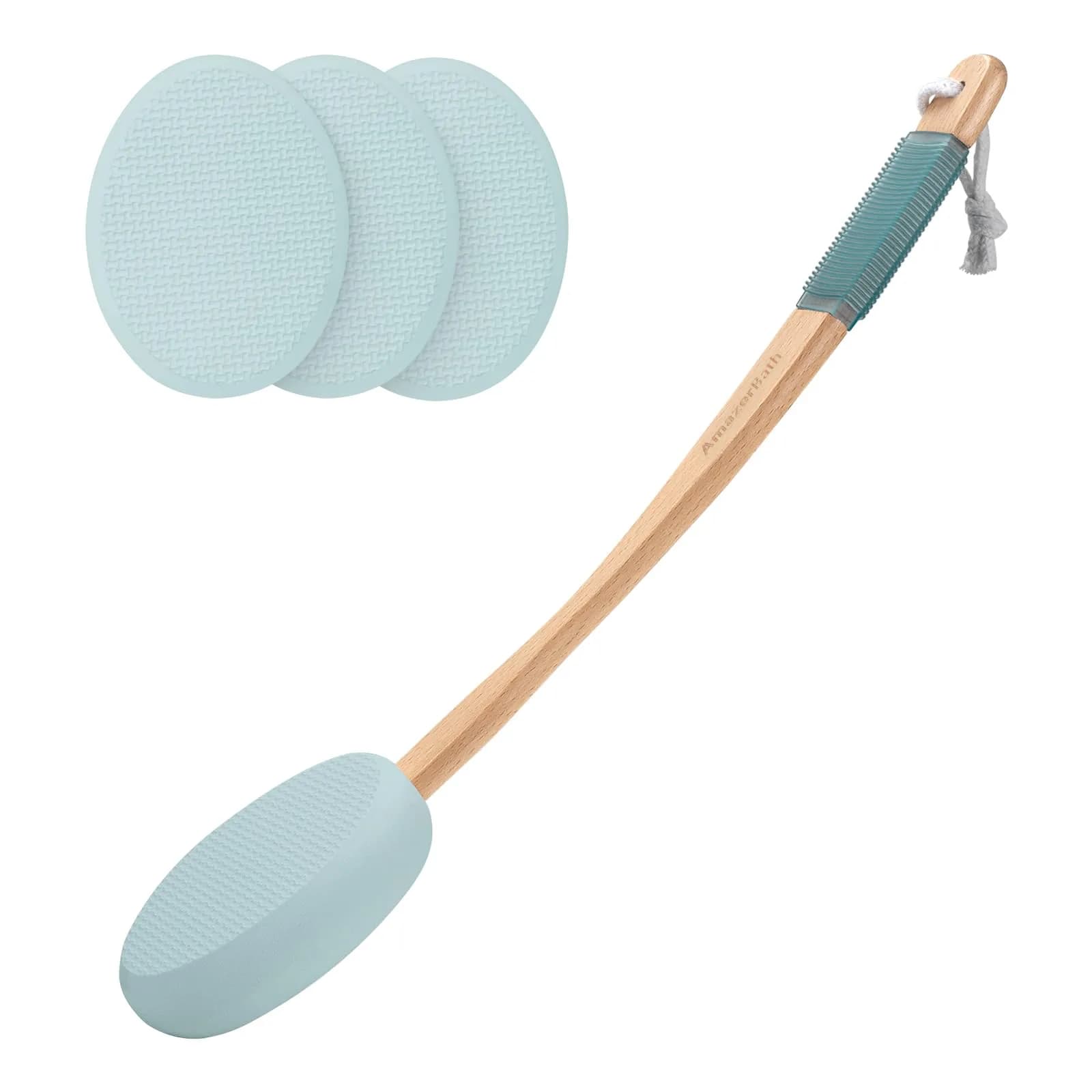 AmazerBath Lotion Applicator with 4 Replacement Pads & 17" Curved Handle | for Back, Feet, Sunscreen, Moisturizer