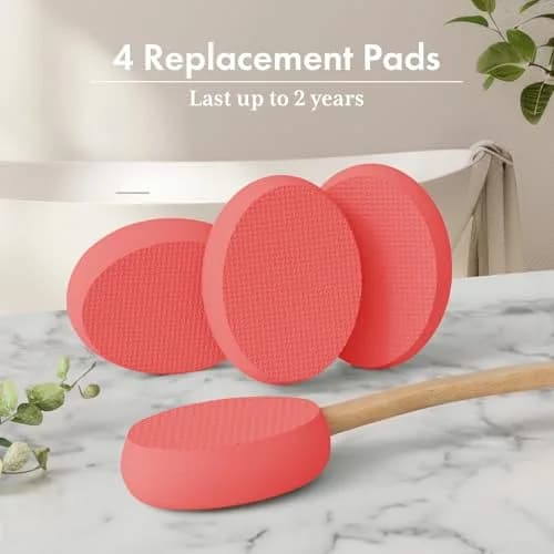 AmazerBath Lotion Applicator 4 Replacement Pads 17 inch Curved Handle Rose Red | Even Application thumbnail 6