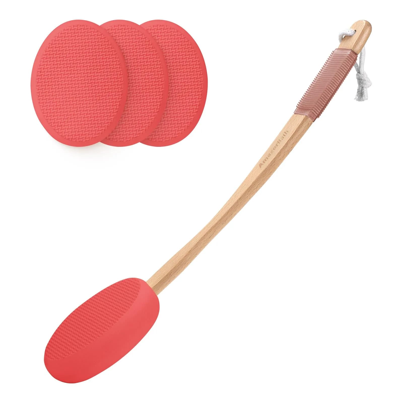 AmazerBath Lotion Applicator 4 Replacement Pads 17 inch Curved Handle Rose Red | Even Application