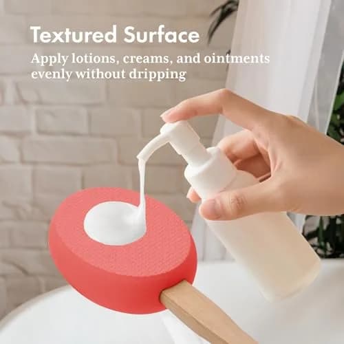 AmazerBath Lotion Applicator 4 Replacement Pads 17 inch Curved Handle Rose Red | Even Application thumbnail 3