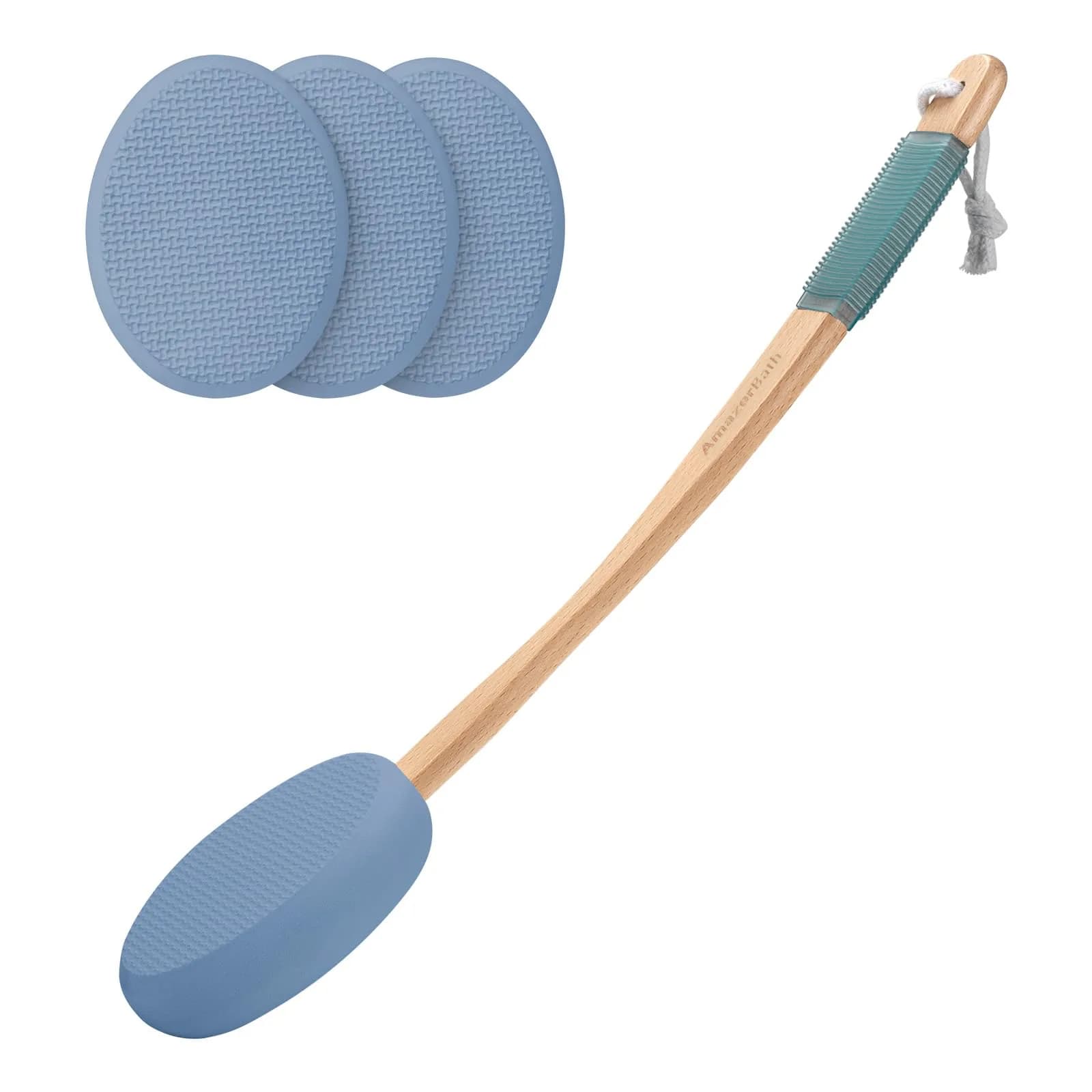 AmazerBath Lotion Applicator with 4 Replacement Pads | Curved Handle for Back, Feet, Sunscreen, Medicine