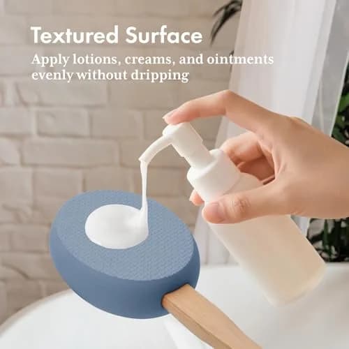 AmazerBath Lotion Applicator with 4 Replacement Pads | Curved Handle for Back, Feet, Sunscreen, Medicine thumbnail 3