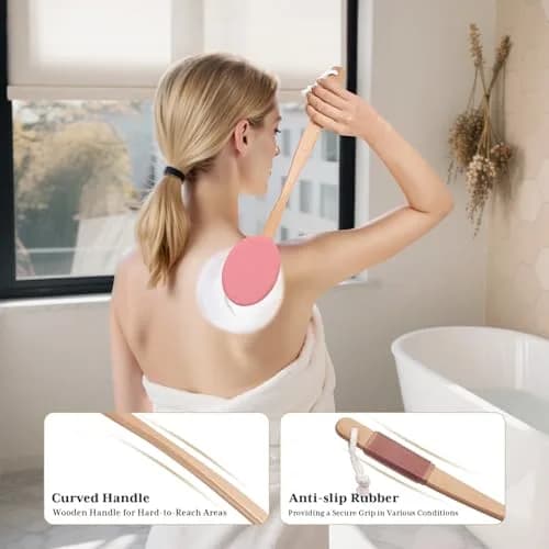 AmazerBath Lotion Applicator with 4 Replacement Pads & 17" Curved Handle | for Back & Feet (Apricot Red) thumbnail 5