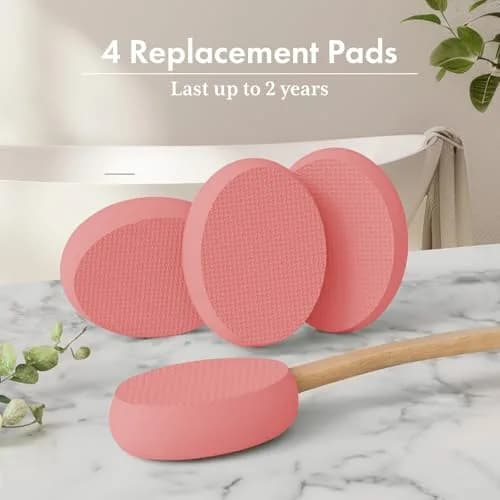 AmazerBath Lotion Applicator with 4 Replacement Pads & 17" Curved Handle | for Back & Feet (Apricot Red) thumbnail 6