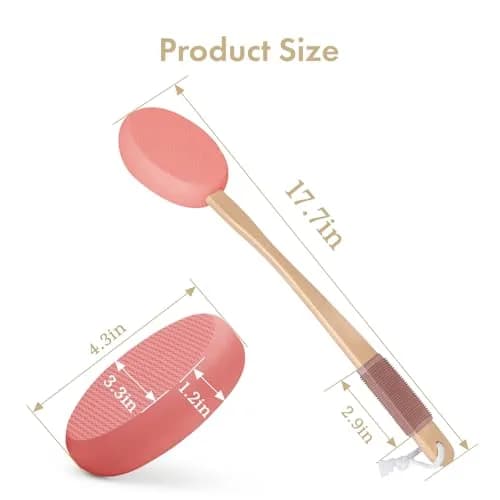 AmazerBath Lotion Applicator with 4 Replacement Pads & 17" Curved Handle | for Back & Feet (Apricot Red) thumbnail 2