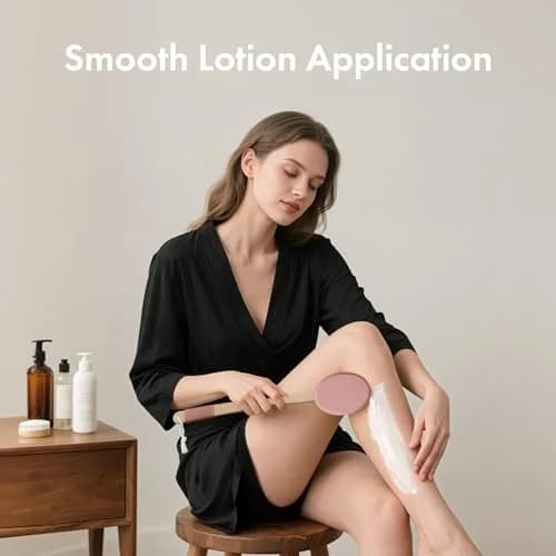 AmazerBath Lotion Applicator Coffee Pink with 4 Replacement Pads | Curved Handle for Back & Feet thumbnail 7