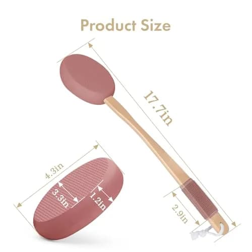 AmazerBath Lotion Applicator Coffee Pink with 4 Replacement Pads | Curved Handle for Back & Feet thumbnail 2