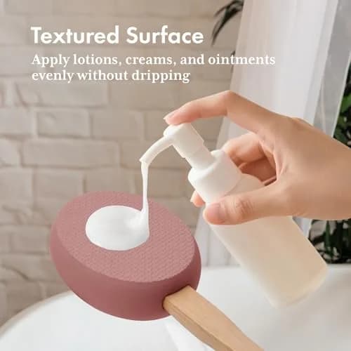 AmazerBath Lotion Applicator Coffee Pink with 4 Replacement Pads | Curved Handle for Back & Feet thumbnail 3
