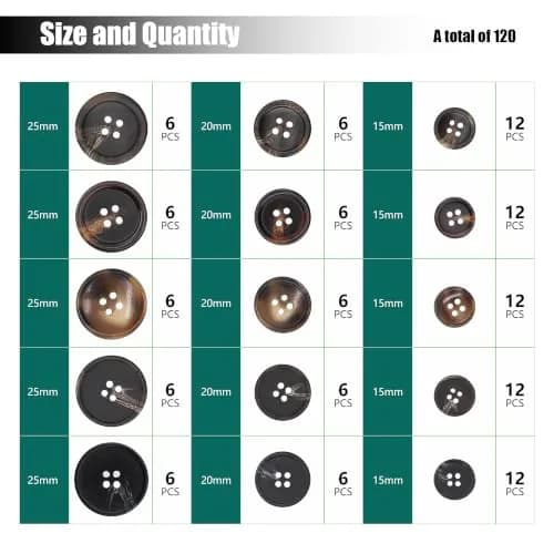 Renashed Faux Buffalo Horn Suit Coat Buttons 15mm, 20mm, 25mm (Dark Brown Series) | 120 Pcs thumbnail 3