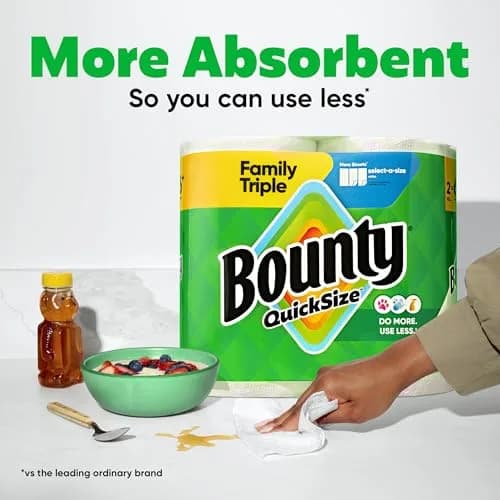Bounty Quick Size Paper Towels White 6 Family Triple Rolls (846 Sheets) | 2x More Absorbent for Fast Cleanup thumbnail 3
