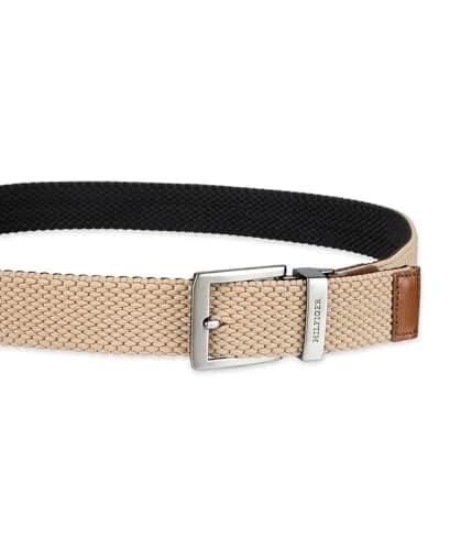 Tommy Hilfiger Men's Tan/Black Stretch Cord Reversible Fabric Belt, Medium thumbnail 4