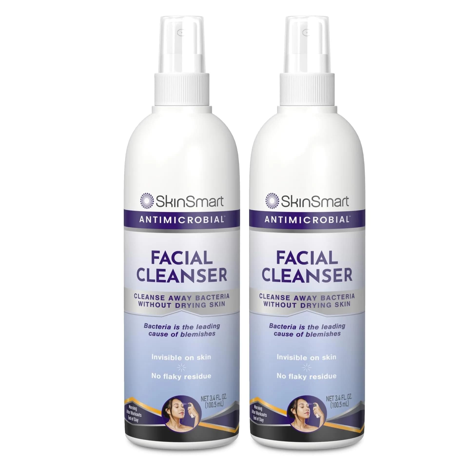 SkinSmart Antimicrobial Facial Cleanser Spray 237ml (8 Fl Oz) | Targets Breakout Bacteria for Clearer Skin — Clear
