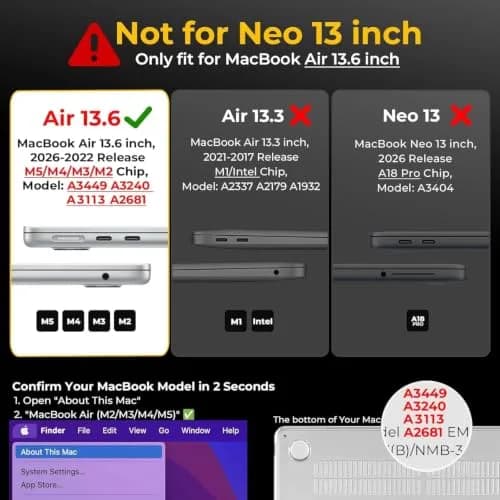 EooCoo Reinforced Anti-Crack Case for MacBook Air 13.6 inch M5-M2 Chip (2022-2026) | Shockproof Matte Clear Hard Shell thumbnail 2