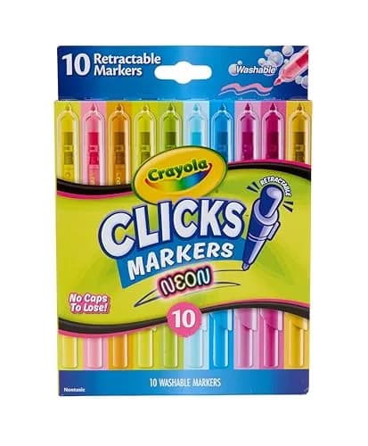 Crayola Clicks Retractable Tip Neon Washable Markers (10 Count, 0.3mm Tip) | Non-Toxic, Easy Clean-Up thumbnail 1