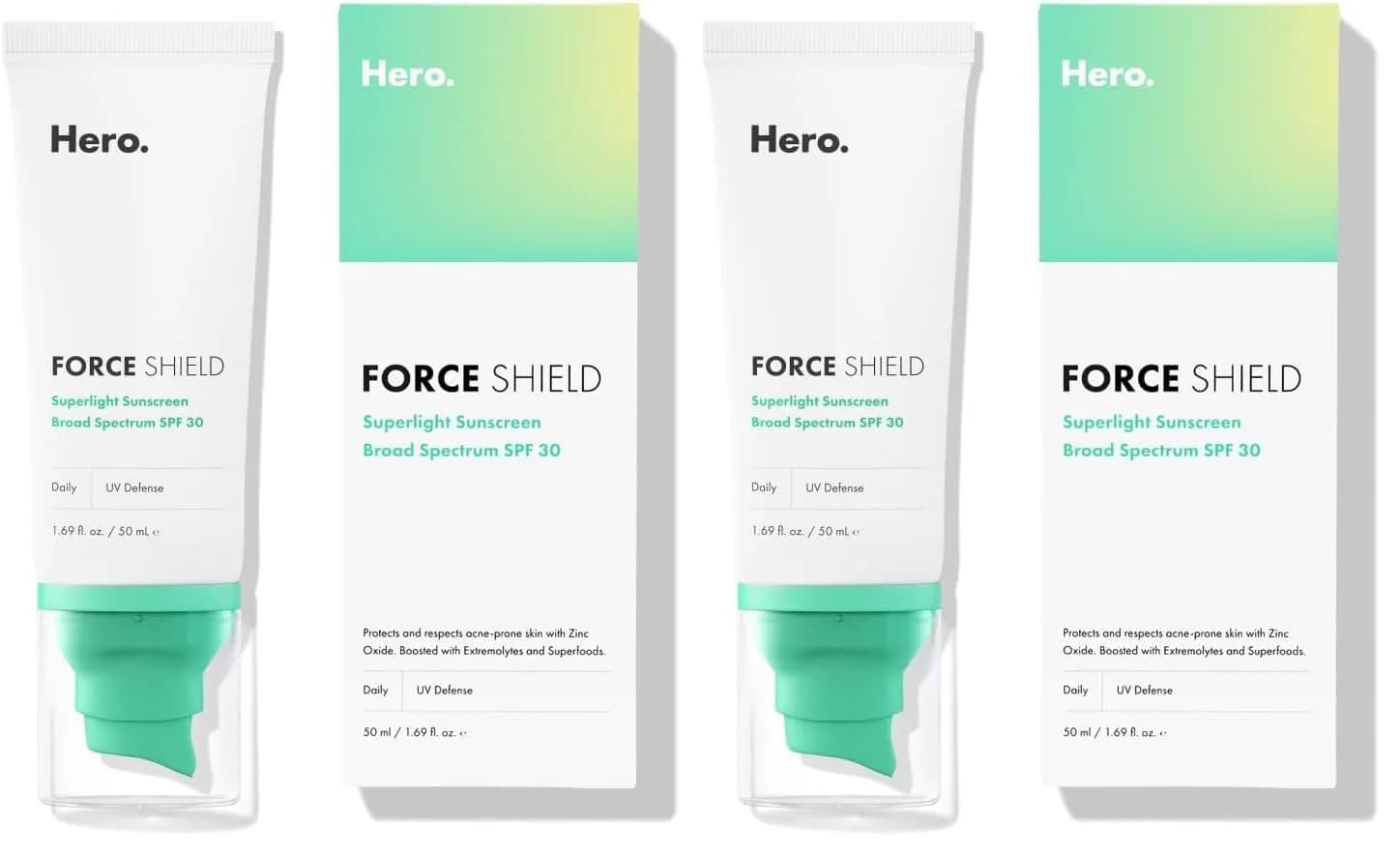 Hero Cosmetics Force Shield Superlight Sunscreen SPF 30, 50ml (1.69 Fl Oz) | Broad Spectrum UVA/UVB Protection — 1.69 Fl Oz