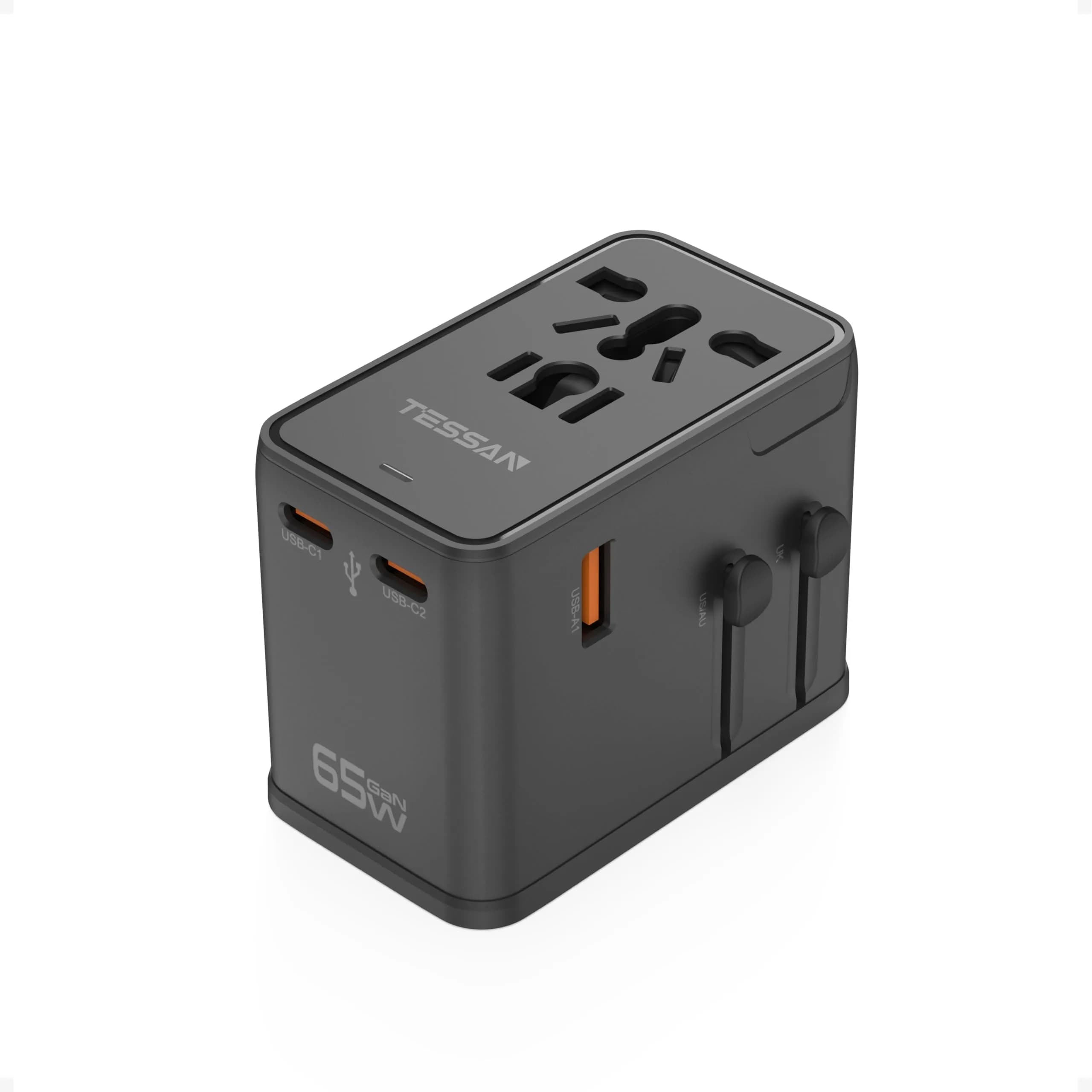 TESSAN Universal Travel Adapter 65W International Power Adapter with 4 USB Ports (2 USB-C, 2 USB-A) for 150+ Countries | Orange Black — Orange black