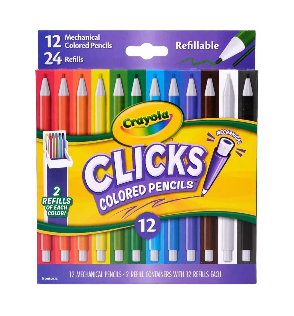 Crayola Clicks Mechanical Colored Pencils 2.0mm | 12 Assorted Colors & 24 Refills - main product image
