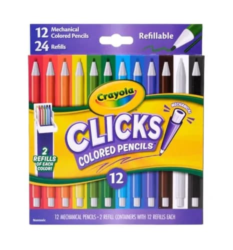 Crayola Clicks Mechanical Colored Pencils 2.0mm | 12 Assorted Colors & 24 Refills thumbnail 1