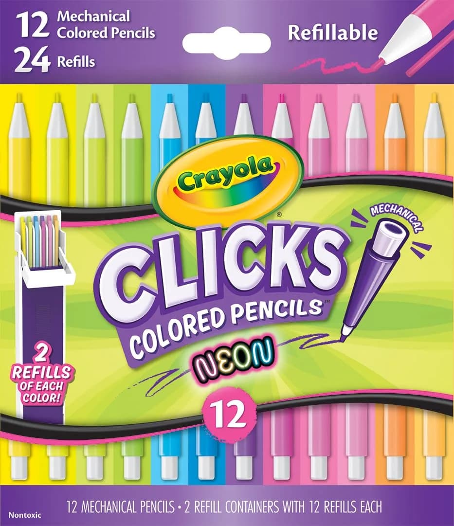 Crayola Clicks Retractable Tip Neon Washable Markers (10 Count, 0.3mm Tip) | Non-Toxic, Easy Clean-Up — Neon Colors
