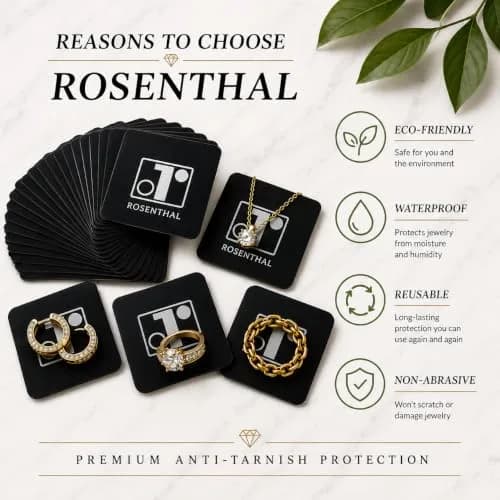 Rosenthal Collection 100 Anti-Tarnish Strips 1"x1" Tabs for Jewelry Storage | Silver Protection thumbnail 2