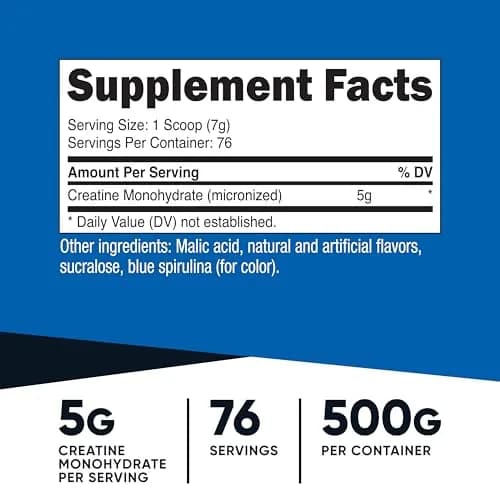 Nutricost Blue Raspberry Creatine Monohydrate Powder 1kg (35.8oz) | Promotes Strength & Endurance thumbnail 2