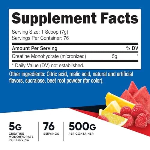 Nutricost Micronized Creatine Monohydrate Powder Fruit Punch 1kg (2.2lb) | Promotes Strength and Endurance thumbnail 2