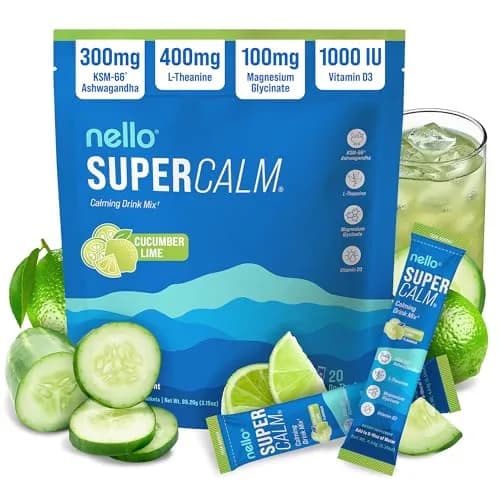 Nello Supercalm Powdered Drink Mix Cucumber Lime 20 Servings (Pack of 1) | Cortisol Reducer & Sleep Aid Supplement thumbnail 1