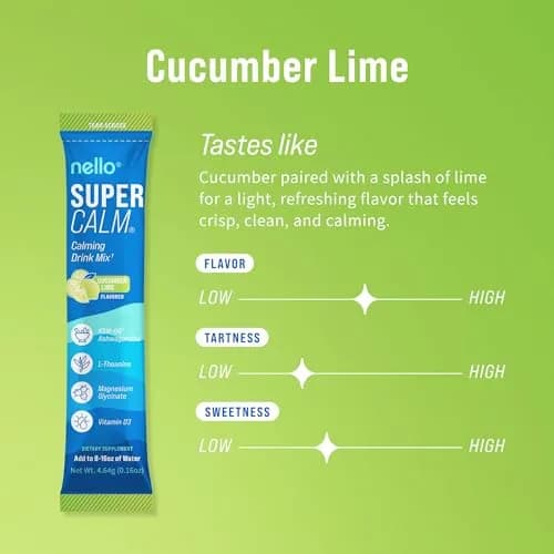 Nello Supercalm Powdered Drink Mix Cucumber Lime 20 Servings (Pack of 1) | Cortisol Reducer & Sleep Aid Supplement thumbnail 2