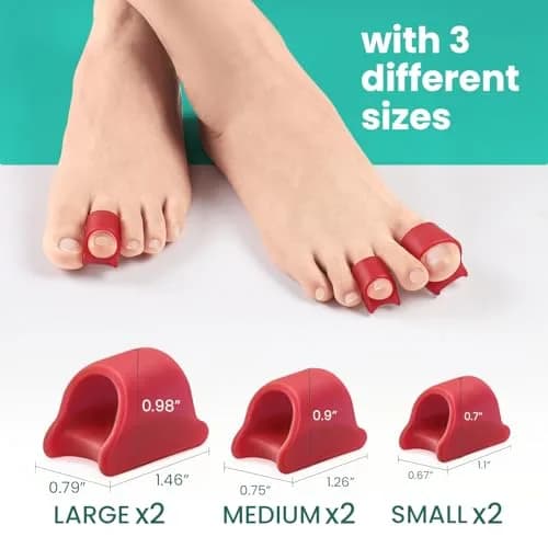 Welnove Hammertoe Corrector - 6 Pack Toe Splints - Soft Gel Toe Straighteners - Realign Bent, Curled, Crooked, Claw, Hammer Toes (Red) thumbnail 2