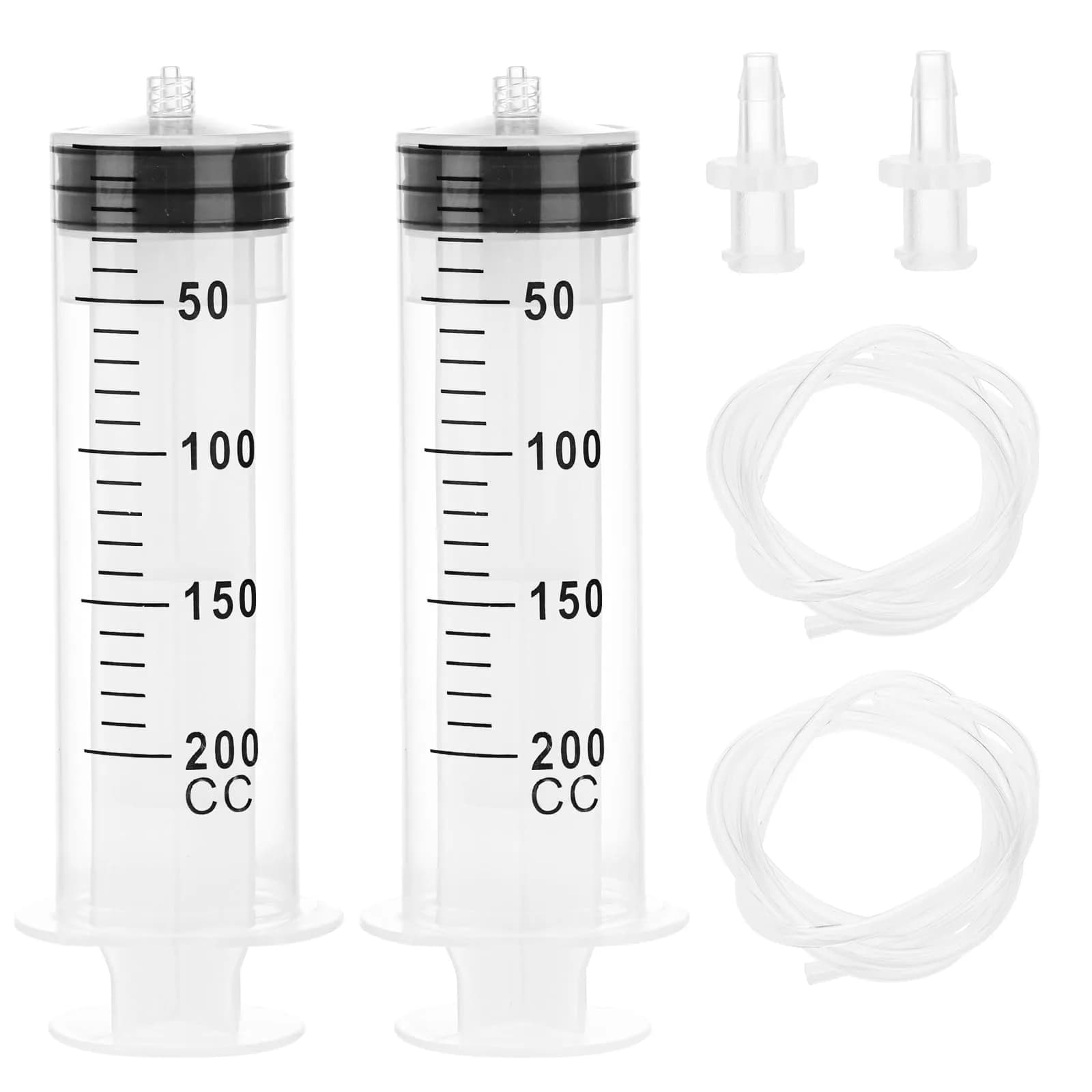 DEPEPE 200ml Large Plastic Syringe with 47in Tubing & Luer Connections (2-Pack, Transparent) — 200ML