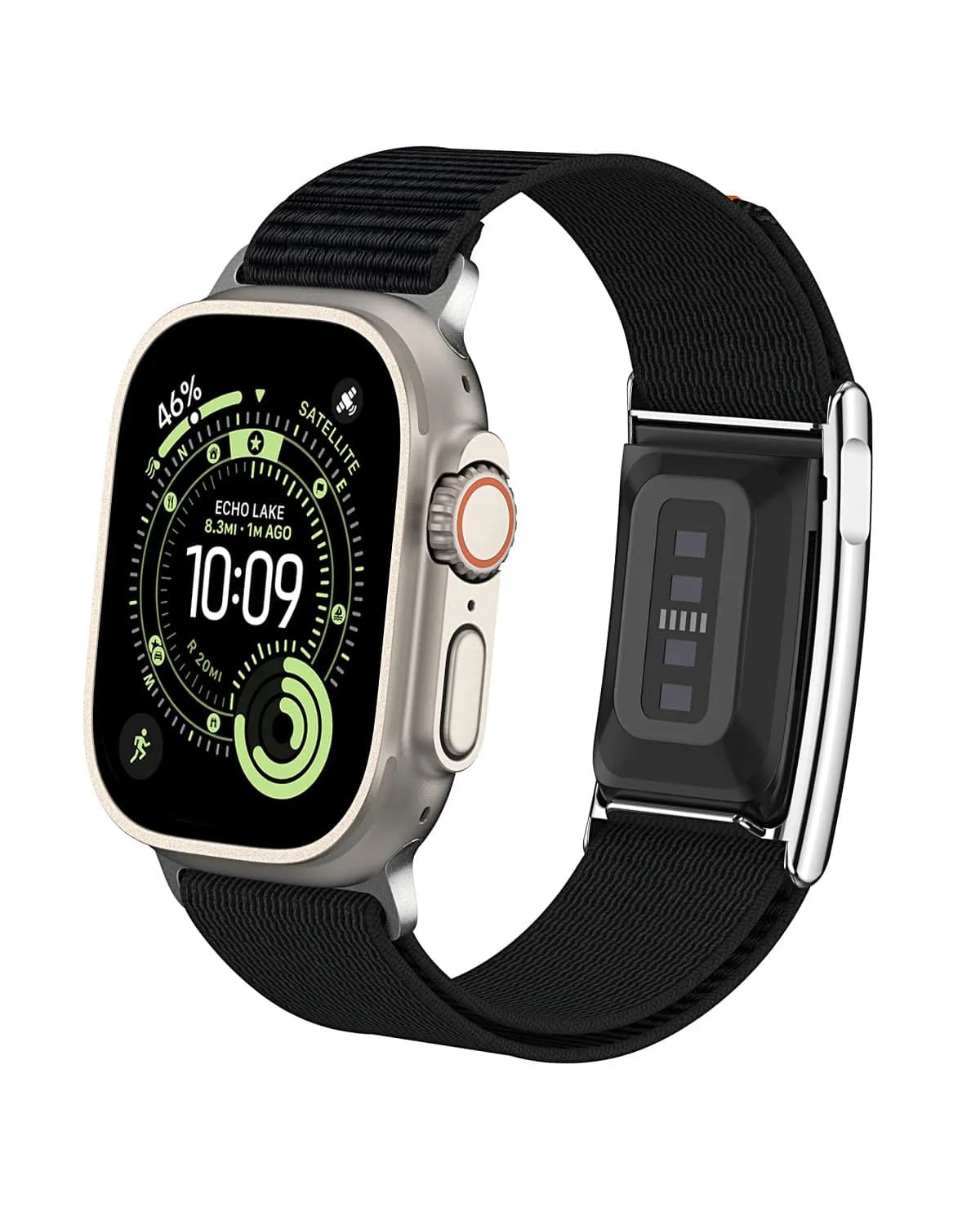 MAKCPOIMER Nylon Sport Band Combo for Whoop 5.0 & Apple Watch 49/45/44/42mm | Adjustable Black Fitness Wristband — Black