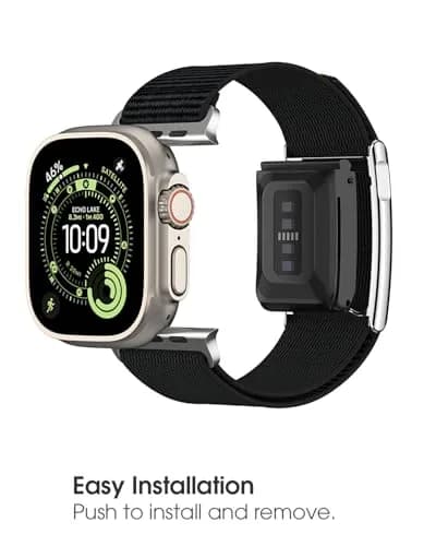 MAKCPOIMER Nylon Sport Band Combo for Whoop 5.0 & Apple Watch 49/45/44/42mm | Adjustable Black Fitness Wristband thumbnail 4